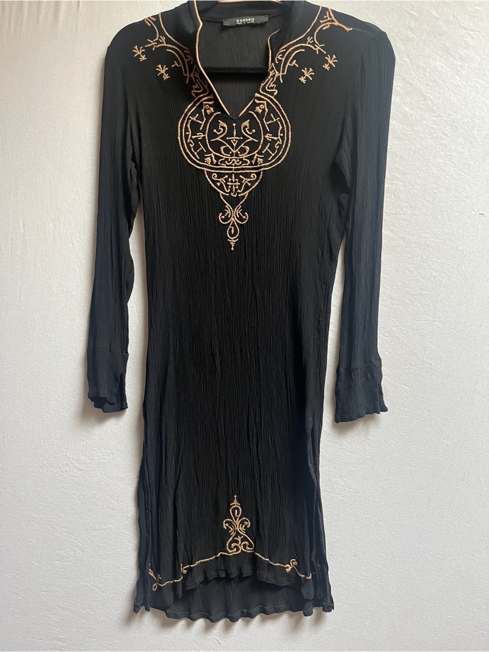 Sandro Embroidered Crinkle Tunic Dress Size S